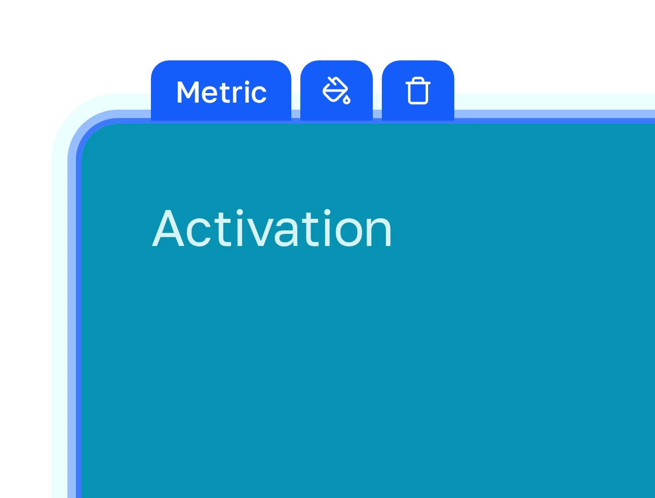 A selected block in Plainline, close up: the blue outline and its buttons — block type, fill, delete