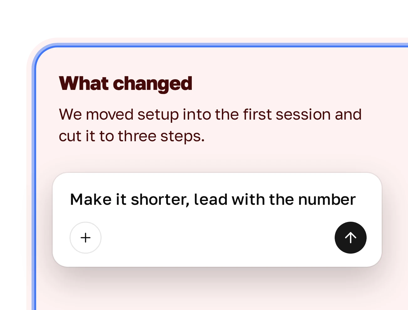 A text block on a Plainline slide with a chat message over it asking to make the text shorter