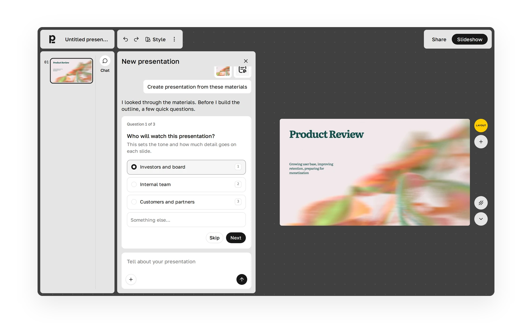Plainline chat asking who will watch the presentation