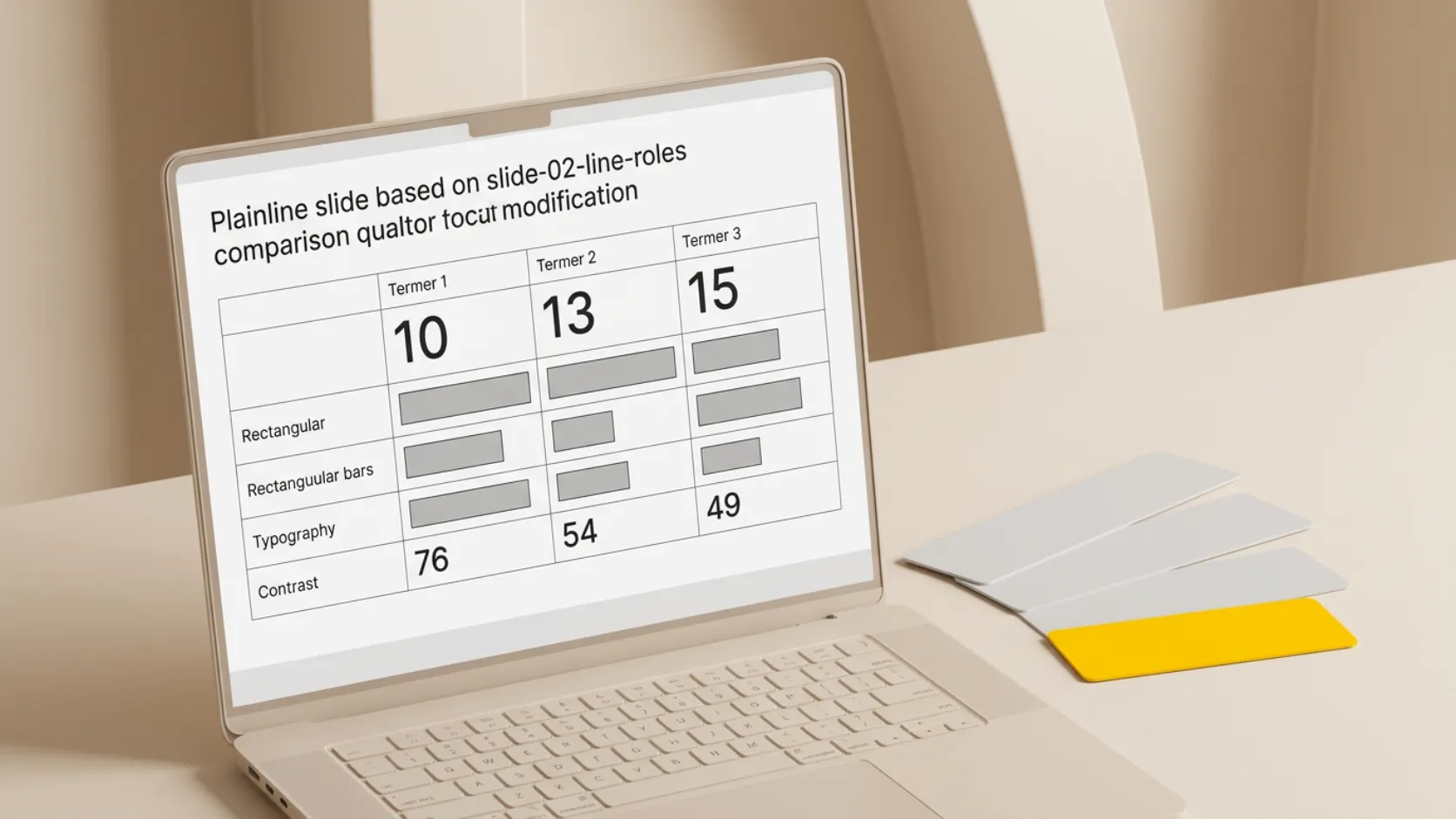 A laptop showing a slide table that maps each outline line to the job it does on a slide