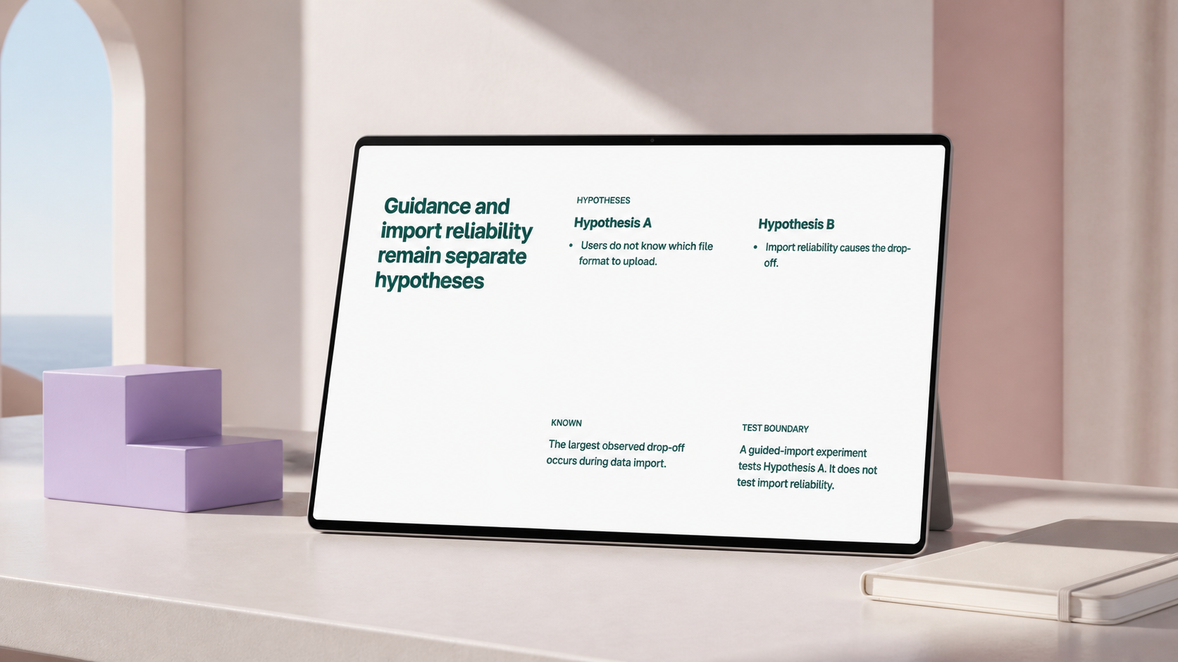 Presentation slide comparing guidance and import reliability as separate hypotheses