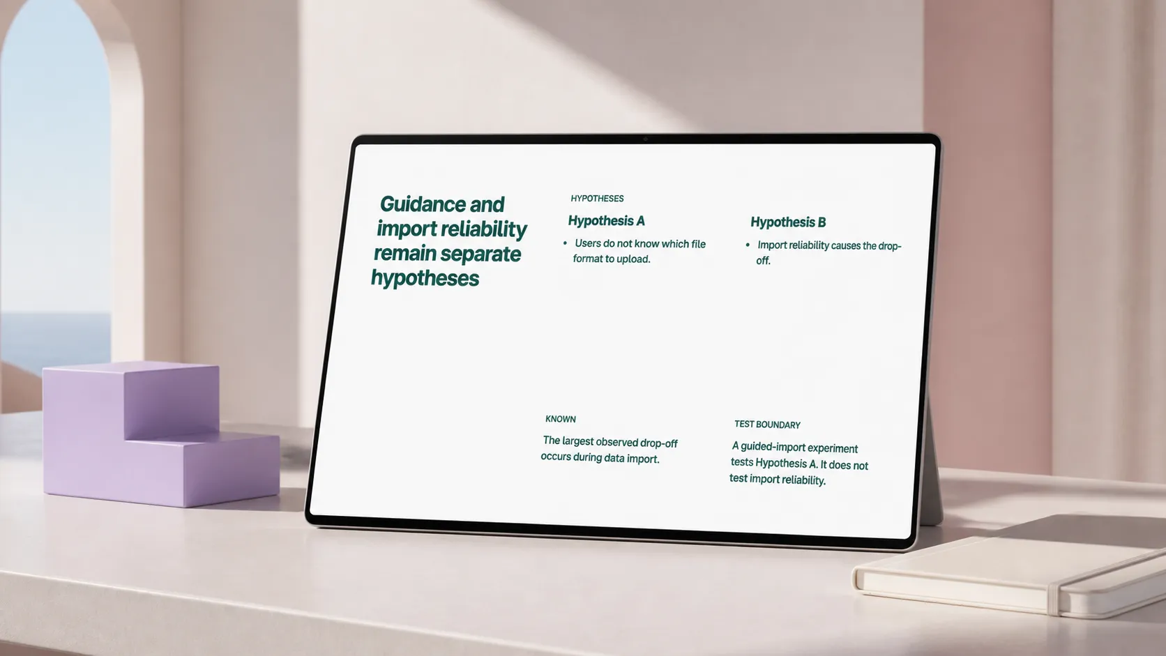Presentation slide comparing guidance and import reliability as separate hypotheses