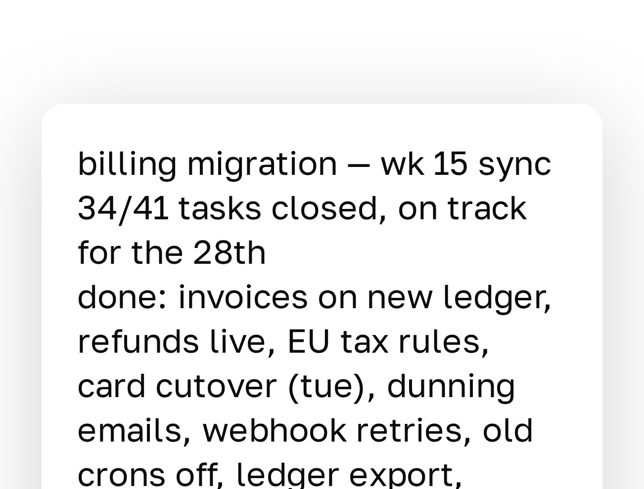 The chat input in Plainline with the week 15 notes pasted in