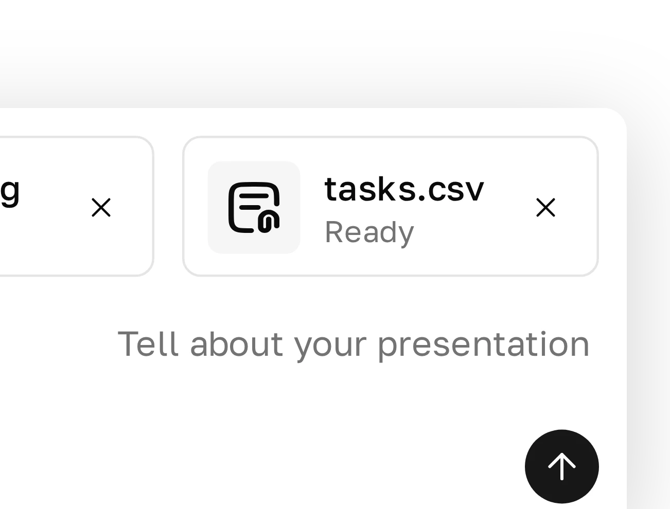 The uploaded file tasks.csv in the chat input with the status Ready