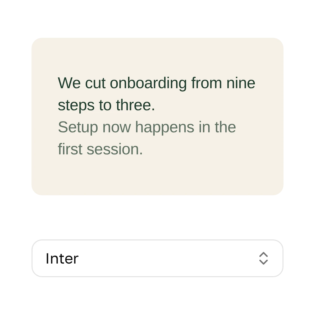 Two lines of paragraph text set in Inter, with the font picker below