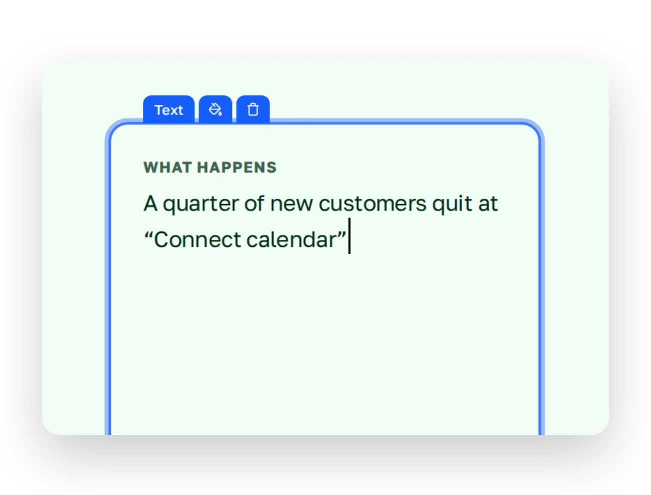 A selected text block on a slide with the cursor at the end of a rewritten phrase